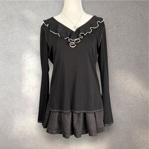 STUDIO M Coquette Frilled Blouse Women's S Black Victorian Gothic Bell Sleeves